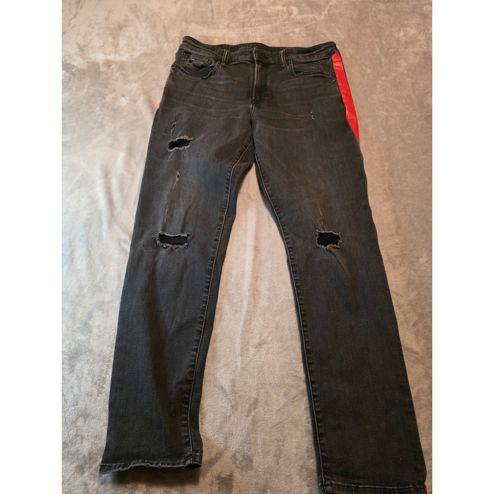 Express Jeans Men 34x32 Black Slim Victor Oladipo Hyper Stretch Red Side Stripe